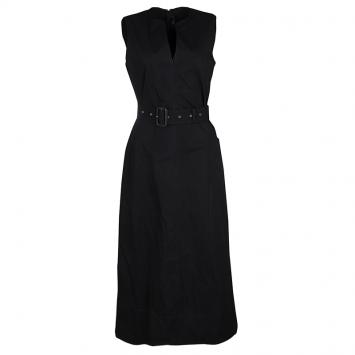 Pre Owned Joseph Black Aged Cotton Teddy Sleeveless Belted Maxi Dress M