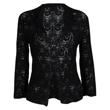 Pre Owned Joseph Black Perforated Crochet Knit Jacket S