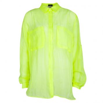 Pre Owned Joseph Neon Green Silk-Voile Oversized Joanna Shirt M