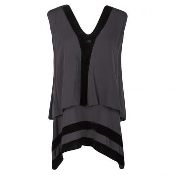 Pre Owned Joseph Grey Silk Velvet Panel Detail Layered Asymmetric Top S