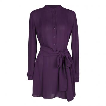 Pre Owned Joseph Purple Silk Belted Long Sleeve Tunic M
