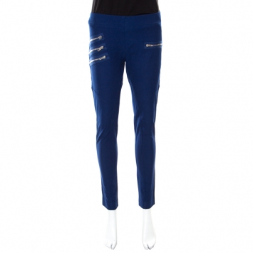 Pre Owned Joseph Indigo Zip Detail Diamond Gabradine Stretch Jeggings M