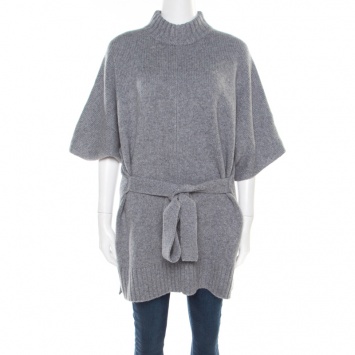 Pre Owned Joseph Grey Cashmere Luxe Roll Neck Belted Top L