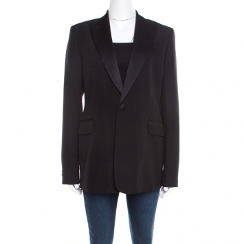 Pre Owned Joseph Black Wool Satin Lapel One Button Phillipe Couture Blazer L