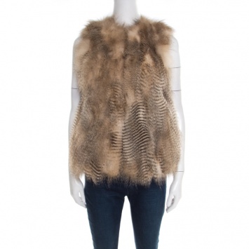 Pre Owned Joseph Beige Coyote Fur Open Front Callas Vest S