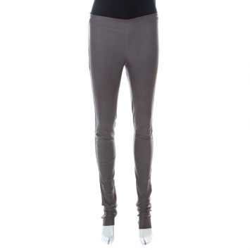 Pre Owned Joseph Grey Stretch Leather Elastic Waist Leggings S