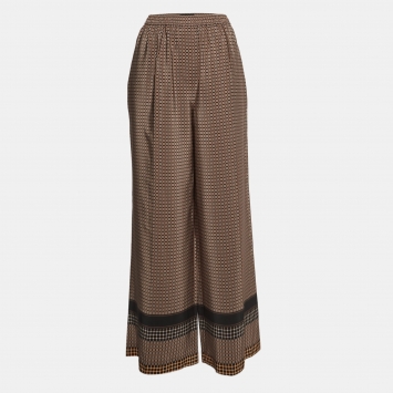 Pre Owned Joseph Brown Checked Taffy Silk Flared Trousers M