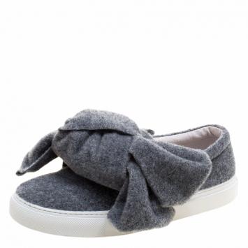 Pre Owned Joshua Sanders Grey Felt Bow Slip On Sneakers Size 37
