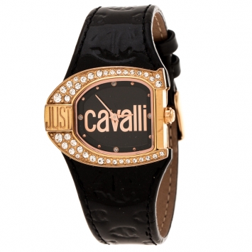 Pre Owned Just Cavalli Black Rose Gold Plated Stainless Steel JC Logo 2H 7251160725 Women's Wristwatch 35 mm