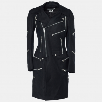 Pre Owned Junya Watanabe Comme des Garcons Black Wool Zip Detail Coat M