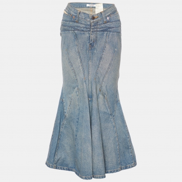 Pre Owned Junya Watanabe Comme des Garcons Light Wash Denim Maxi Mermaid Skirt M