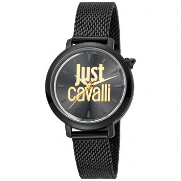 Pre Owned Just Cavalli Black Ion Plated Stainless Steel Logo JC1L007M0085 Women's Wristwatch 34MM
