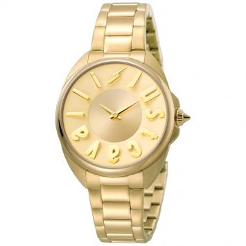 Pre Owned Just Cavalli Champagne Gold Plated Stainless Steel Logo JC1L008M0085 Women's Wristwatch 34MM