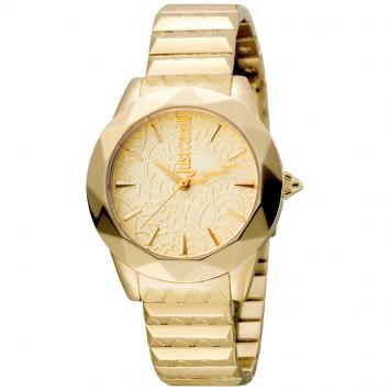 Pre Owned Just Cavalli Champagne Gold Plated Stainless Steel Rock JC1L003M0075 Women's Wristwatch 35MM