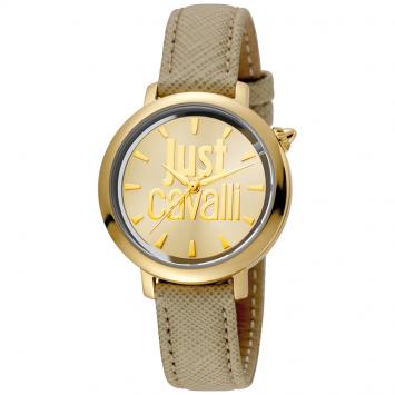 Pre Owned Just Cavalli Champagne Gold Plated Stainless Steel JC1L007L0025 Women's Wristwatch 34MM