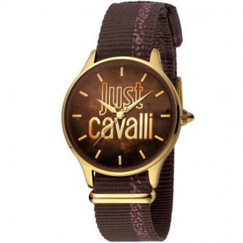Pre Owned Just Cavalli Brown Gold Plated Stainless Steel JC1L032L0025 Women's Wristwatch 34MM