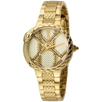 Pre Owned Just Cavalli Champagne Gold Plated Stainless Steel JC1L030M0065 Women's Wristwatch 34MM
