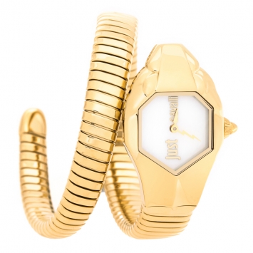 Pre Owned Just Cavalli Mother Of Pearl Yellow Gold Plated Stainless Steel Serpent JC1L001M0026 Women's Wristwatch 22 mm
