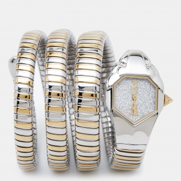 Pre Owned Just Cavalli Silver Two Tone Stainless Steel Glam Chic JC1L115M0045 Women's Wristwatch 22 mm
