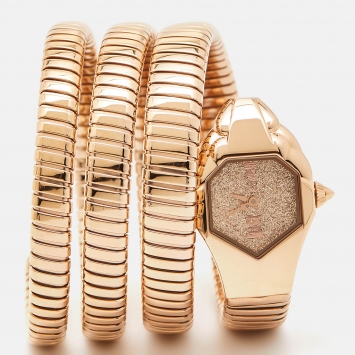 Pre Owned Just Cavalli Glittered Champagne Rose Gold Plated Stainless Steel Glam Chic JC1L115M0035 Women's Wristwatch 22 mm