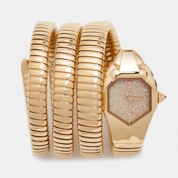 Pre Owned Just Cavalli Glittered Champagne Rose Gold Plated Stainless Steel Glam Chic JC1L115M0035 Women's Wristwatch 22 mm