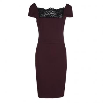 Pre Owned Just Cavalli Burgundy Contrast Lace Neck Trim Detail Cap Sleeve Dress M