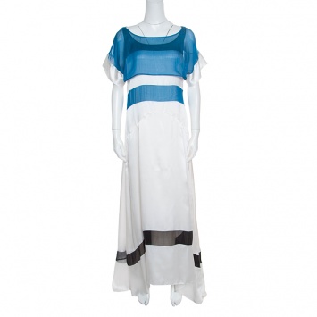 Pre Owned Just Cavalli Colorblock Paneled Satin Maxi Dress M