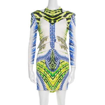 Pre Owned Just Cavalli Multicolor Printed Cutout Back Detail Long Sleeve Dress L
