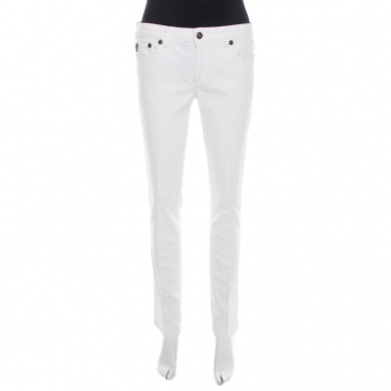 Pre Owned Just Cavalli White Cotton Denim Straight Fit Jeans M