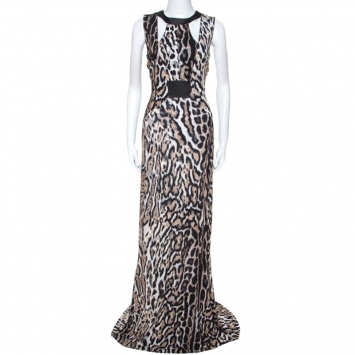 Pre Owned Just Cavalli Beige Leopard Print Sleeveless Maxi Dress L