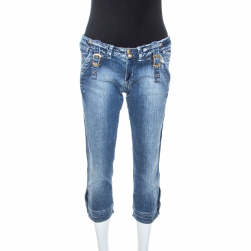 Pre Owned Just Cavalli Blue Denim Buckle Detail Cropped Jeans M 