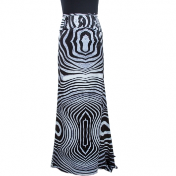 Pre Owned Just Cavalli Black Printed Jersey Flared Maxi Skirt M