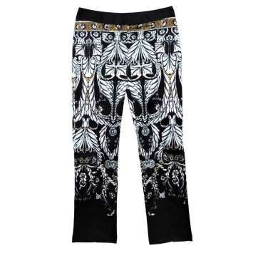 Pre Owned Just Cavalli Black Printed Stretch Satin Tapered Trousers S