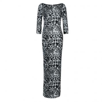 Pre Owned Just Cavalli Monochrome Floral Flock Print Sequin Embellished Maxi Dress S