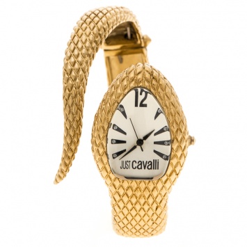 Pre Owned Just Cavalli Silver White Gold Serpent Bracelet Poison Women's Wristwatch 27 mm