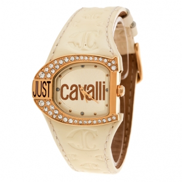 Pre Owned Just Cavalli Gold Plated Stainless Steel JC Logo 2H 7251160575 Women's Wristwatch 35 mm