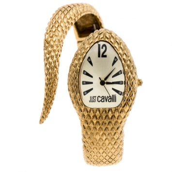 Pre Owned Just Cavalli Champagne Gold Plated Stainless Steel Serpent Bracelet Poison Women's Wristwatch 27 mm