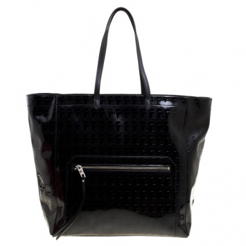 Pre Owned Karl Lagerfeld Black Coated Canvas Large Kache Shopping Tote 