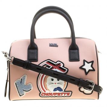 Pre Owned Karl Lagerfeld Blush Pink Coated Canvas K/Jet Choupette Mini Duffel Bag