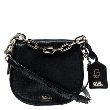 Pre Owned Karl Lagerfeld Black Leather Small K Shoulder Bag