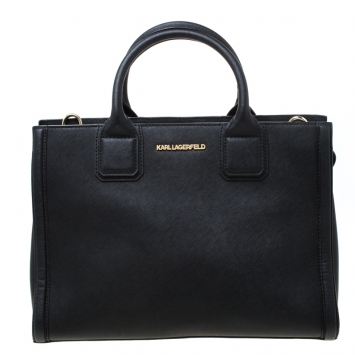 Pre Owned Karl Lagerfeld Black Leather K Klassik Tote