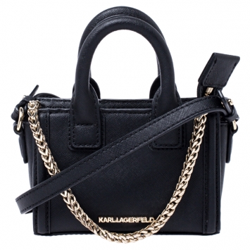 Pre Owned Karl Lagerfeld Black Saffiano Leather Micro K KLASSIK Crossbody Bag