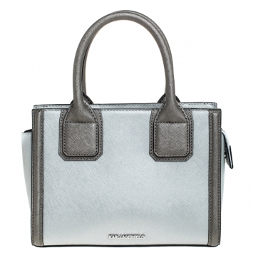Pre Owned Karl Lagerfeld Metallic Silver Leather Mini K Klassik Tote