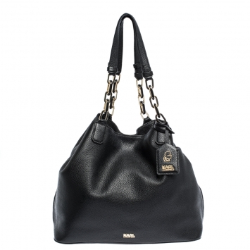 Pre Owned Karl Lagerfeld Black Leather Chain Tote