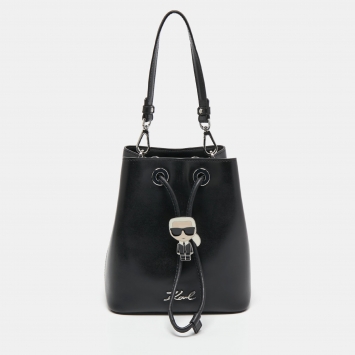 Pre Owned Karl Lagerfeld Black Leather K/Ikonik Bucket Bag