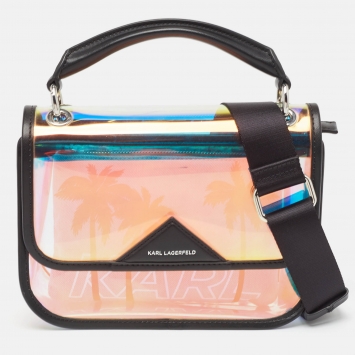 Pre Owned Karl Lagerfeld Black/Iridescent PVC and Leather Kalifornia 2 in 1 Bag