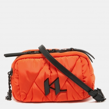 Pre Owned Karl Lagerfeld Orange/Black Quilted Nylon K/Studio Crossbody Bag