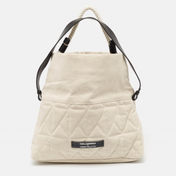 Pre Owned Karl Lagerfeld x Amber Valletta Light Beige Quilted Canvas K/Kushion Bag