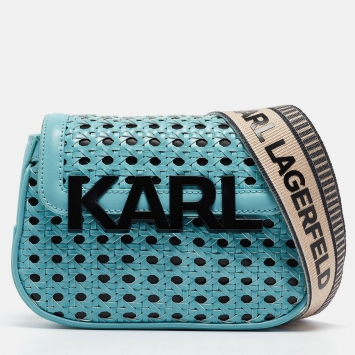 Pre Owned Karl Lagerfeld Blue Woven Leather K/Letters Crossbody Bag 