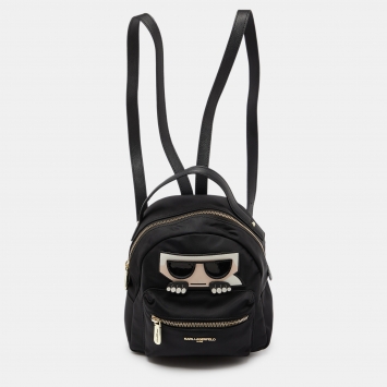 Pre Owned Karl Lagerfeld Black Nylon and Leather Amour Backpack